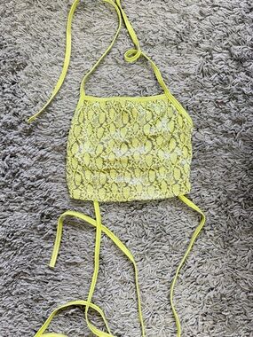 Lime Green Snake Print Halter Crop Top